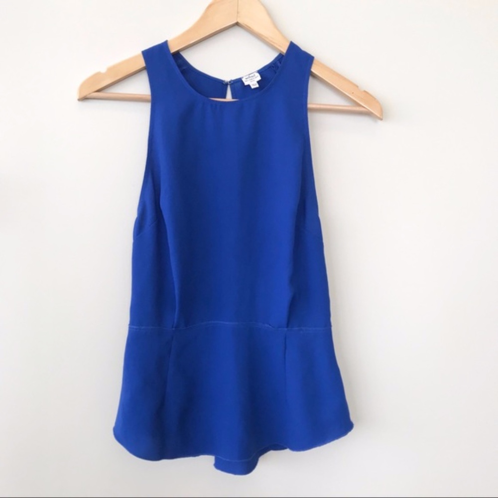 Aritzia Wilfred Open Back Peplum Crepe Top in BLUE